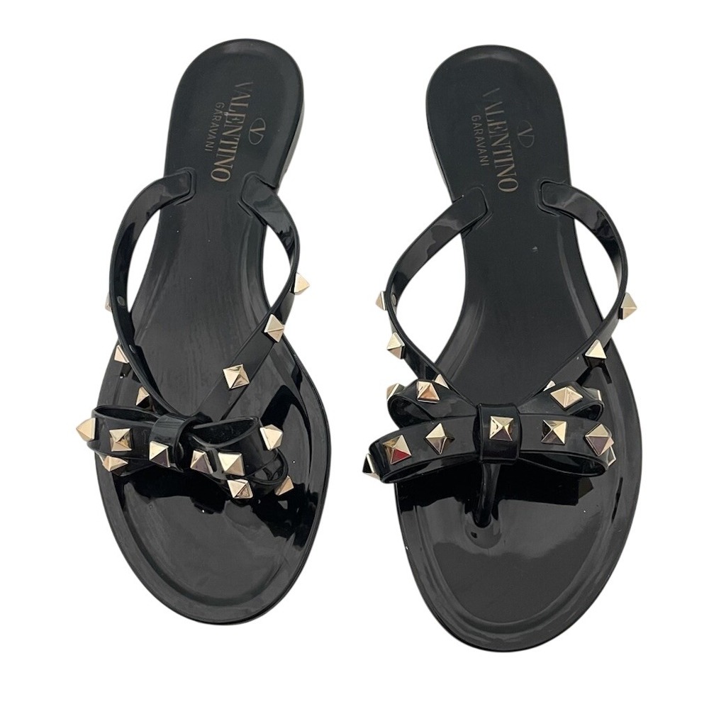 Valentino Black Jelly Bow Thong Sandals slides Flip Flops Size 38 US 8
